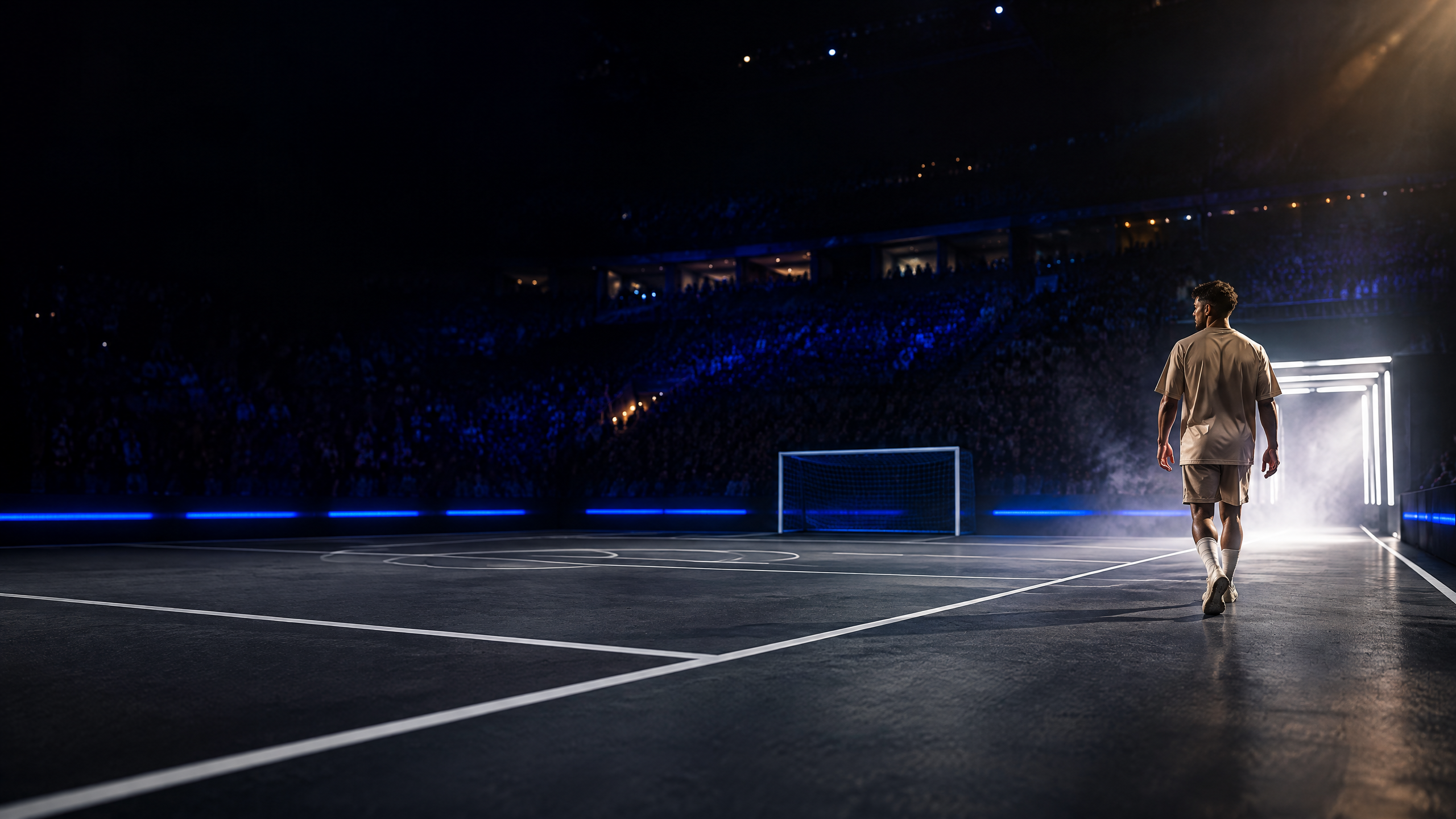 Football under arena lights
